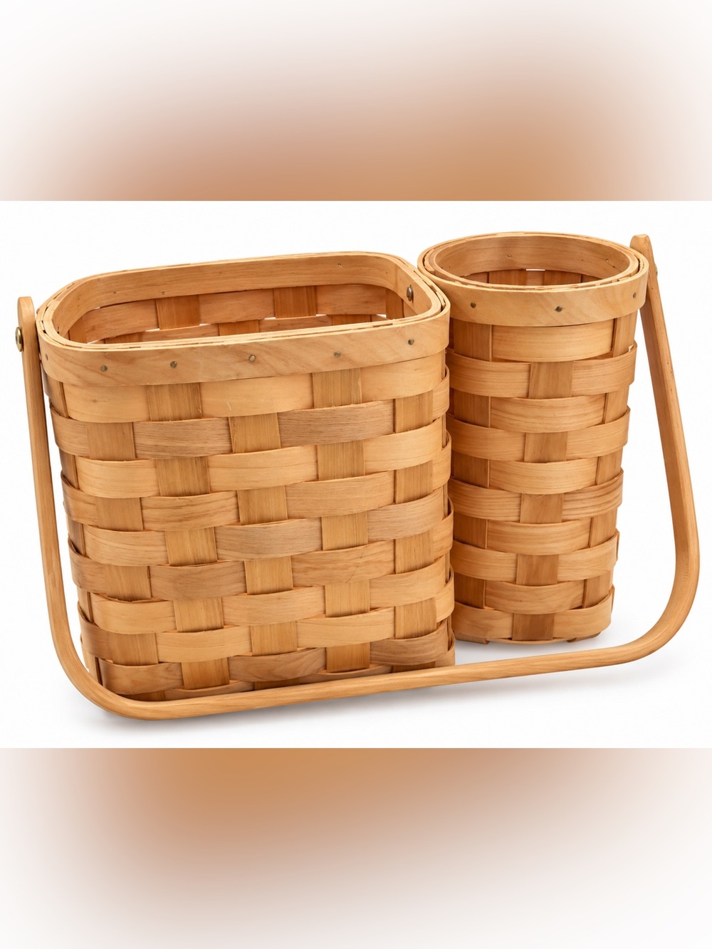 Woven Wood Wine Bottle Picnic Basket Caddy Double Compartment